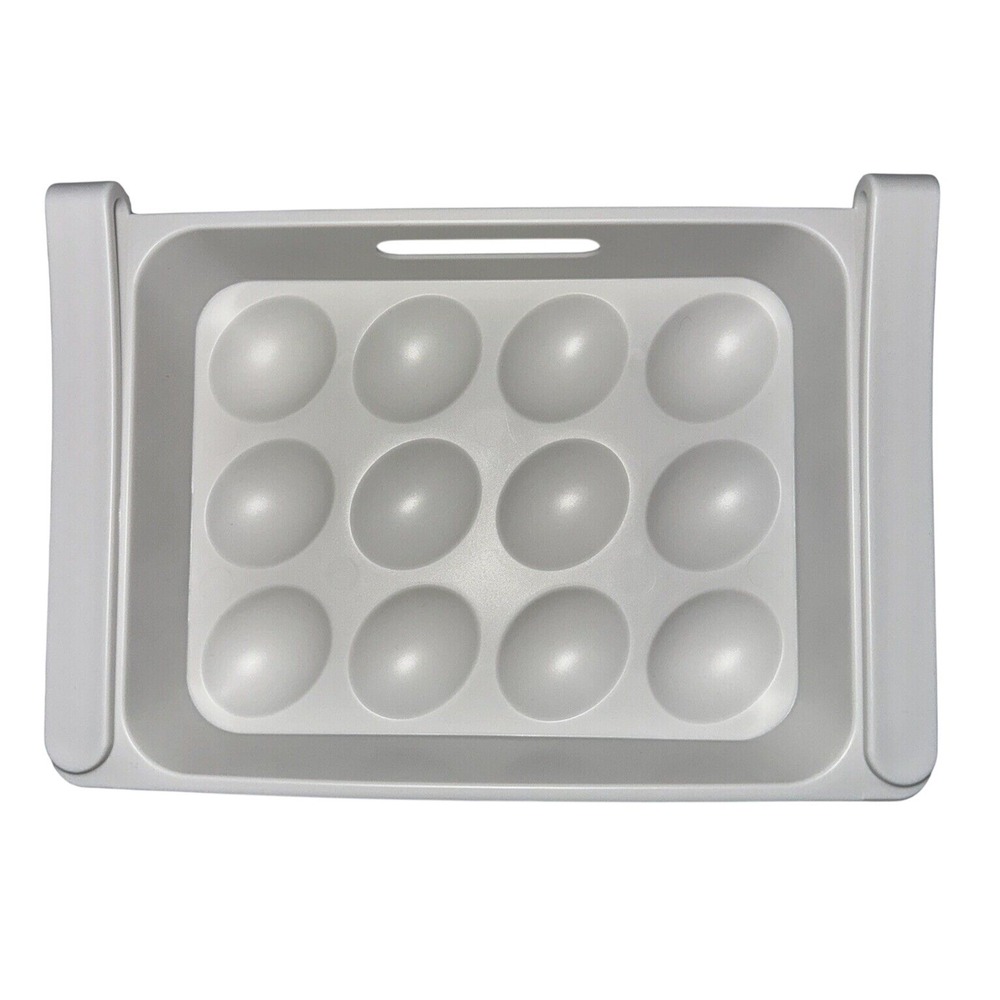 White Plastic Refrigerator Hanging Egg Tray Insert 12 Count Storage Slide-In